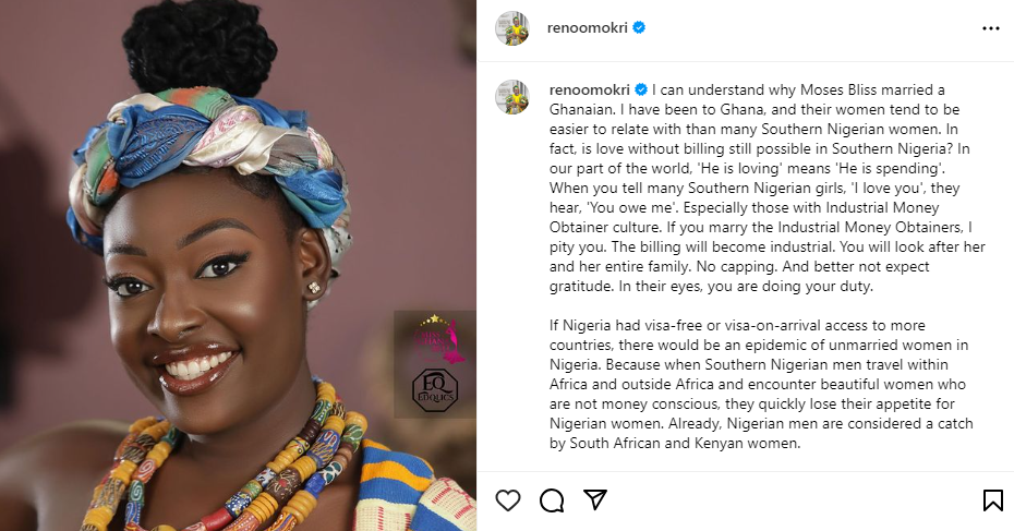 The monetisation of relationships in Southern Nigeria is just too suffocating- Reno Omokri speaks on why Moses Bliss left Nigerian girls for a Ghanaian bride